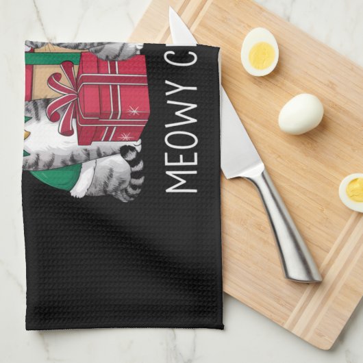 Meowy Weihnachts Cat Xmas Funny Cats Lover Geschirrtuch (Viertel Falte)