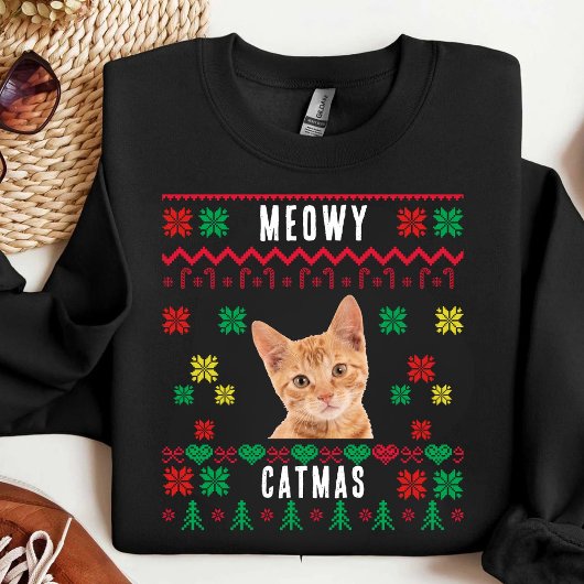 Meowy Weihnachts Custom Cat Foto Ugly Xmas Sweatshirt