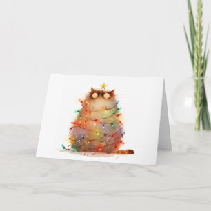 Meowy Weihnachts geknackte Cat Lights Grußkarte Karte