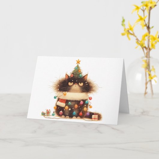 Meowy Weihnachts geknackte Cat Lights Grußkarte Karte (Gelbe Blume)