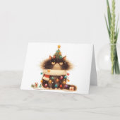 Meowy Weihnachts geknackte Cat Lights Grußkarte Karte (Vorderseite)