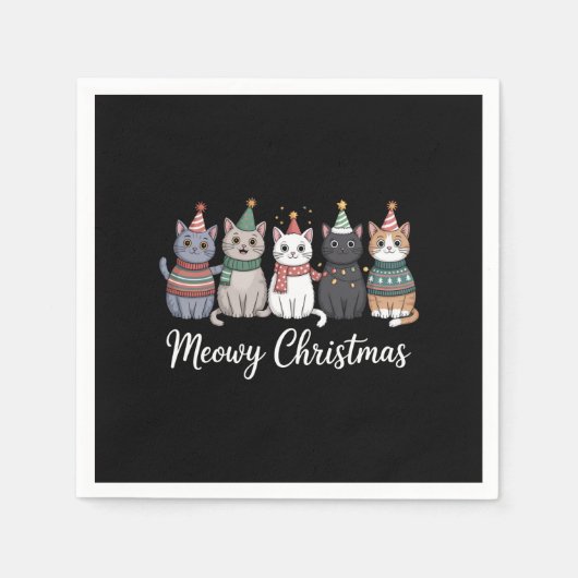 Meowy Weihnachts glückliche Katze Jahr Katze über Serviette (Vorderseite)