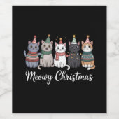 Meowy Weihnachts glückliche Katze Jahr Katze über Weinetikett (Einzelnes Label)