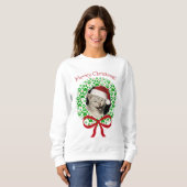 Meowy Weihnachts-Spaß-Kranz-Foto Sweatshirt (Vorne ganz)