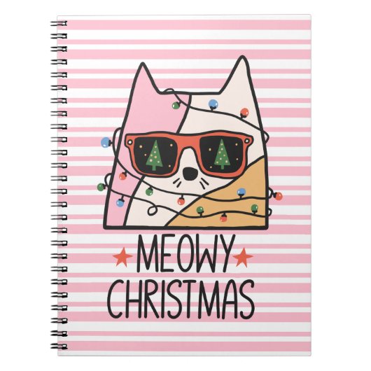 Meowy Weihnachtsbeleuchtung Notebook Notizblock (Vorderseite)