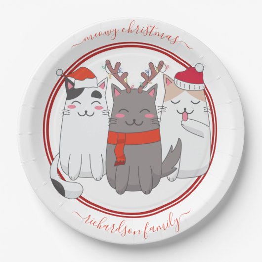 Meowy Weihnachtsferien Katzen Pappteller (Vorderseite)