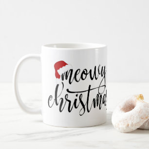 Meowy Weihnachtshandgeschriebenes Skript (mit Kaffeetasse