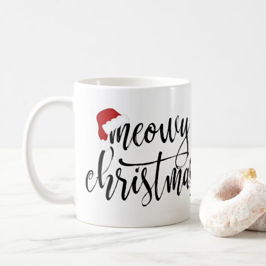Meowy Weihnachtshandgeschriebenes Skript (mit Kaffeetasse (Mit Donut)