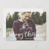 Meowy Weihnachtskalligraphie Modernes Foto Cat Feiertagskarte (Vorderseite)