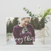 Meowy Weihnachtskalligraphie Modernes Foto Cat Feiertagskarte (Stehend Vorderseite)