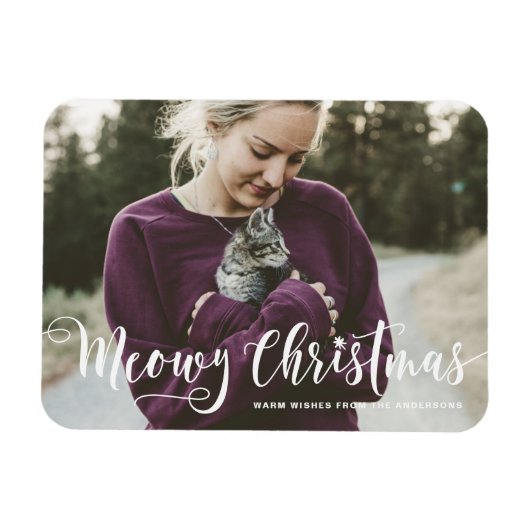 Meowy Weihnachtskalligraphie Modernes Foto Cat Magnet (Horizontal)