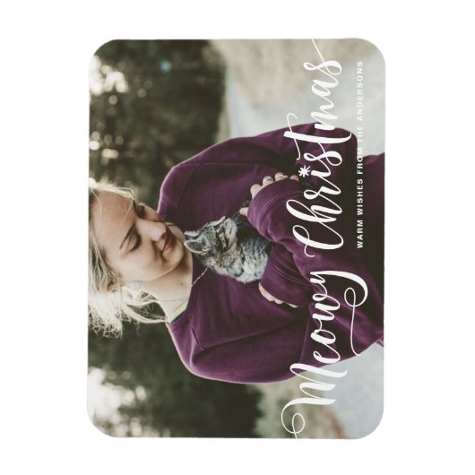 Meowy Weihnachtskalligraphie Modernes Foto Cat Magnet (Vertikal)