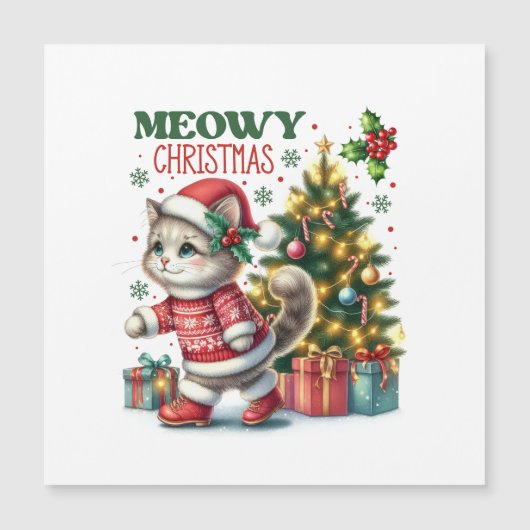 Meowy Weihnachtskarte Magneteinladung (Vorderseite)