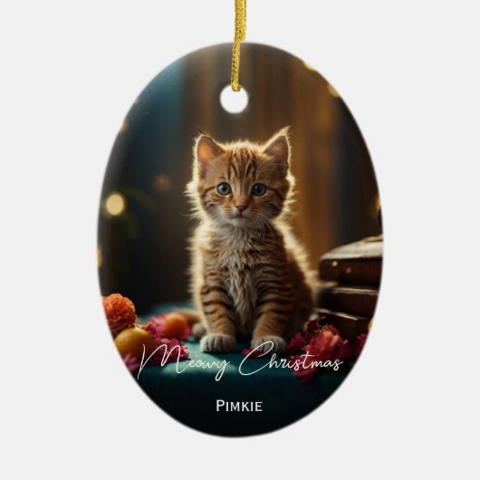 Meowy Weihnachtskatze Foto Sake Weihnachten Keramik Ornament (Vorne)