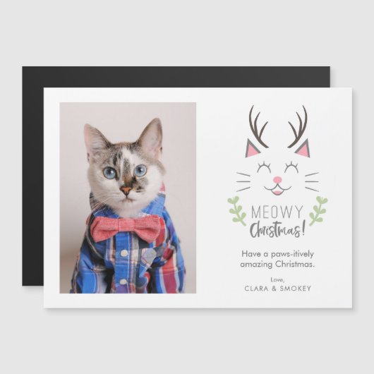 Meowy Weihnachtskatze mit Antlers Christmas Magnet (Vorne/Hinten)
