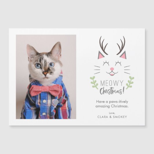 Meowy Weihnachtskatze mit Antlers Christmas Magnet (Vorderseite)