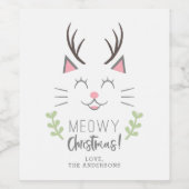 Meowy Weihnachtskatze mit Antlers Xmas Weinetikett (Einzelnes Label)