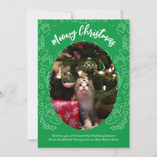 Meowy Weihnachtskatze Weihnachtskarte Grün Einladung (Vorderseite)