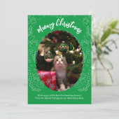 Meowy Weihnachtskatze Weihnachtskarte Grün Einladung (Stehend Vorderseite)