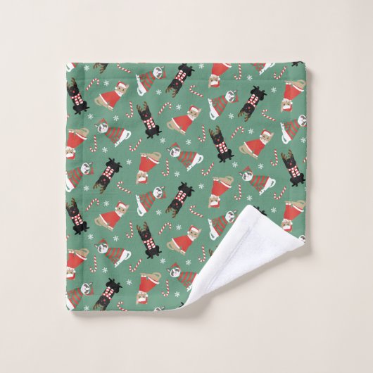 Meowy Weihnachtskatzen Badhandtuch Set (Waschlappen)