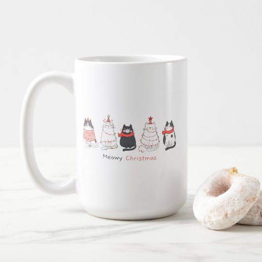Meowy Weihnachtskatzen Kaffeetasse (Mit Donut)