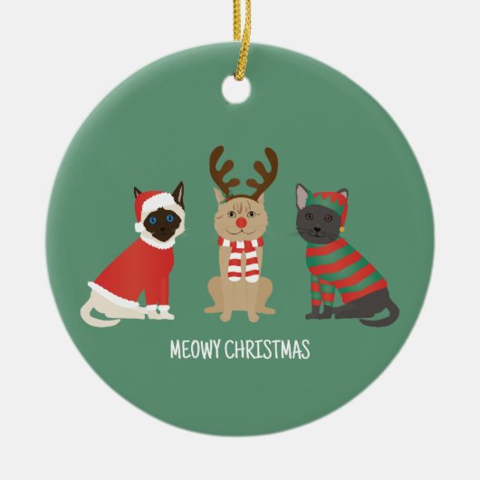 Meowy Weihnachtskatzen Keramik Ornament (Vorne)