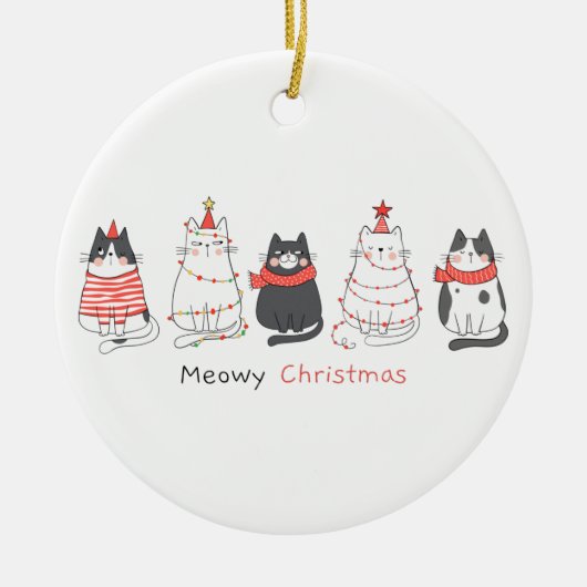 Meowy Weihnachtskatzen Keramik Ornament (Vorne)