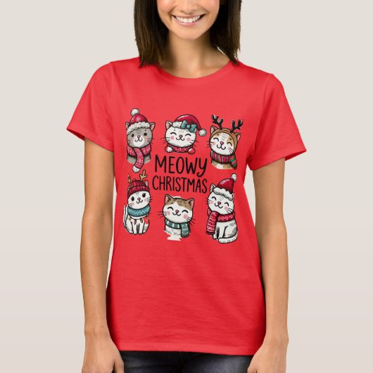 Meowy Weihnachtskatzen T-Shirt (Vorderseite)
