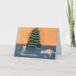 Meowy Weihnachtskatzen unter dem Baum Grußkarten Feiertagskarte