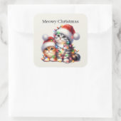 Meowy Weihnachtskatzen Urlaub Quadratischer Aufkleber (Tasche)
