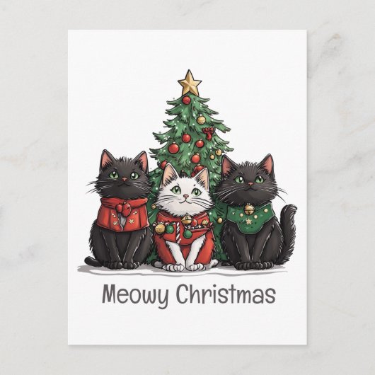 Meowy Weihnachtskatzenbaum Postkarte (Vorderseite)