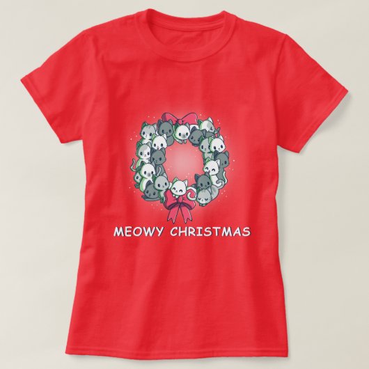 Meowy Weihnachtskranz Katzen T-Shirt (Design vorne)