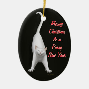 Meowy Weihnachtsweiße Katzen-kundengerechte Keramik Ornament