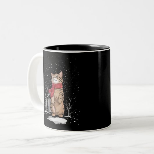 Meowy Xmas Cats Christmas Snow Kitten Funny Gift Zweifarbige Tasse (Vorderseite Links)