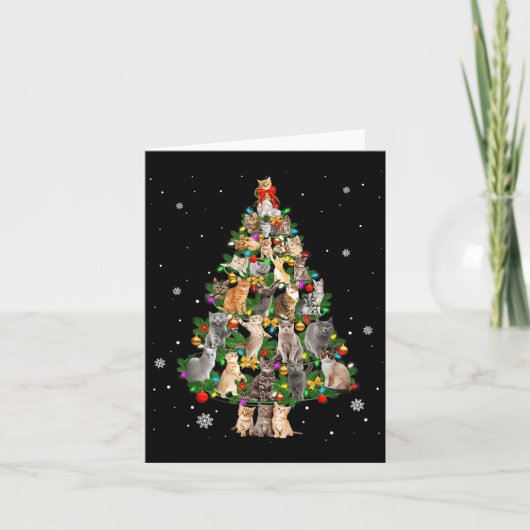 Meowy Xmas Cats Christmas Tree Lights Snow Kitten Karte (Vorderseite)