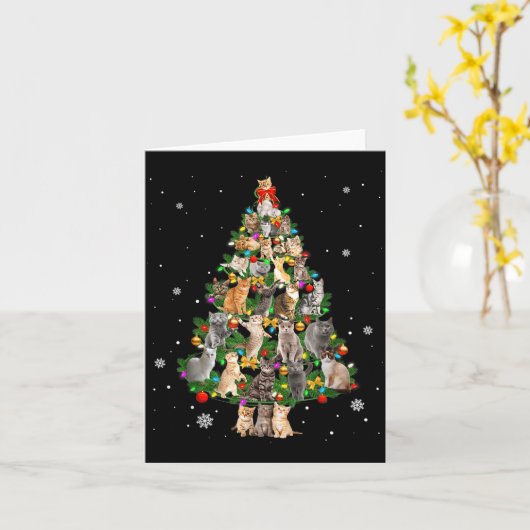 Meowy Xmas Cats Christmas Tree Lights Snow Kitten Karte (Gelbe Blume)