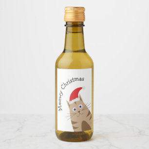 Meowy Xmas lustige Katze trägt Weihnachtsmannmüt Weinetikett