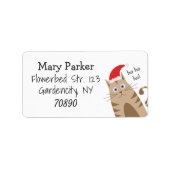 Meowy Xmas lustige Katze trägt Weihnachtsmannmütze Adressaufkleber (Vorne)