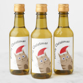 Meowy Xmas lustige Katze trägt Weihnachtsmannmütze Weinetikett (Flaschen)