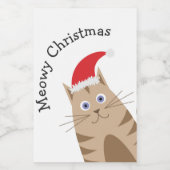 Meowy Xmas lustige Katze trägt Weihnachtsmannmütze Weinetikett (Einzelnes Label)