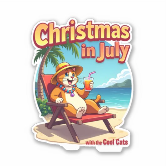 Meowy Xmas Summer Christmas In July Chillin Cool C Aufkleber (Vorderseite)