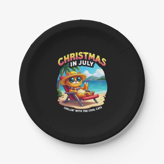 Meowy Xmas Summer Christmas In July Chillin Cool C Pappteller (Vorderseite)