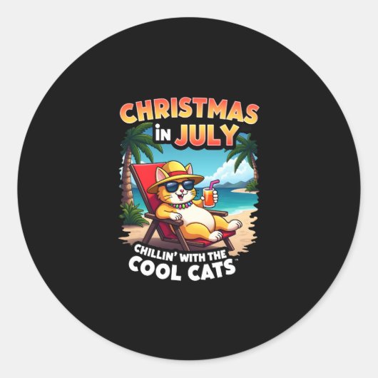 Meowy Xmas Summer Christmas In July Chillin Cool C Runder Aufkleber (Vorderseite)