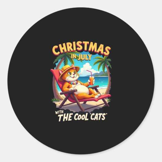 Meowy Xmas Summer Christmas In July Chillin Cool C Runder Aufkleber (Vorderseite)