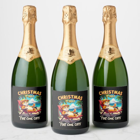 Meowy Xmas Summer Christmas In July Chillin Cool C Schaumweinetikett (Flaschen)