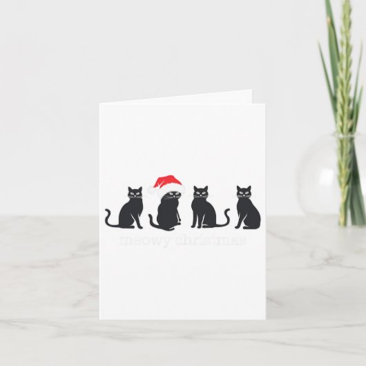 Meowys Christmas Black Cat Weihnachtsmannmützen pr Karte (Vorderseite)