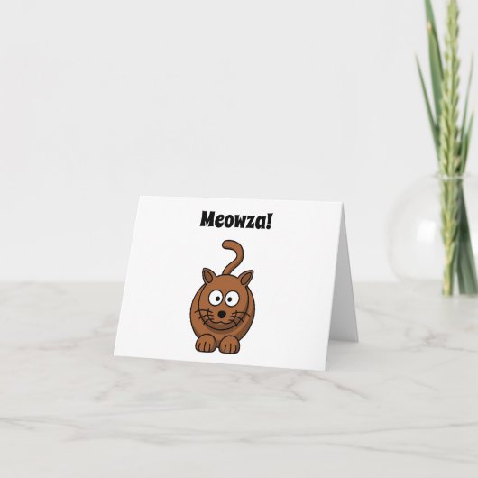 Meowza! Funny Brown Kitty Cat Cartoon Design Karte (Vorderseite)