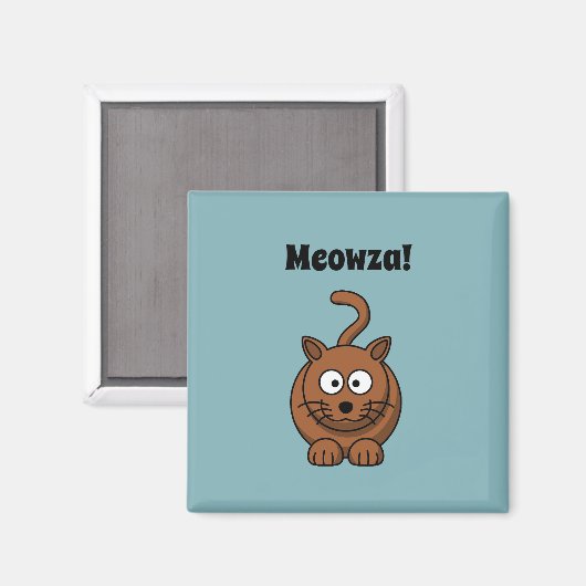 Meowza! Funny Brown Kitty Cat Cartoon Design Magnet (Vorderseite/Rückseite)