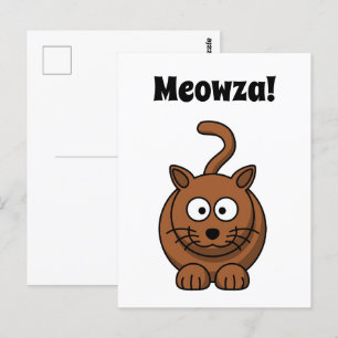 Meowza! Funny Brown Kitty Cat Cartoon Design Postkarte