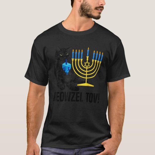 Meowzel Tov Black Cat Menorah Dreidel Hanukkah Cha T-Shirt (Vorderseite)